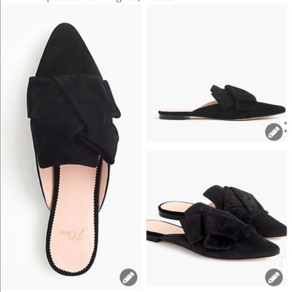 J crew black marine slide suede bow mule flats